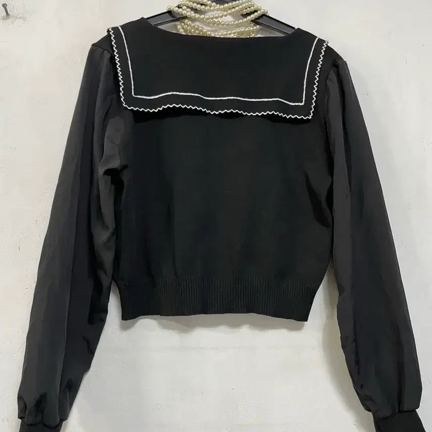 [BUNJANG] N6230 Big Collar Knit Cardigan Crop Top / N6230 빅카라 니트.가디건.퍼프.크롭