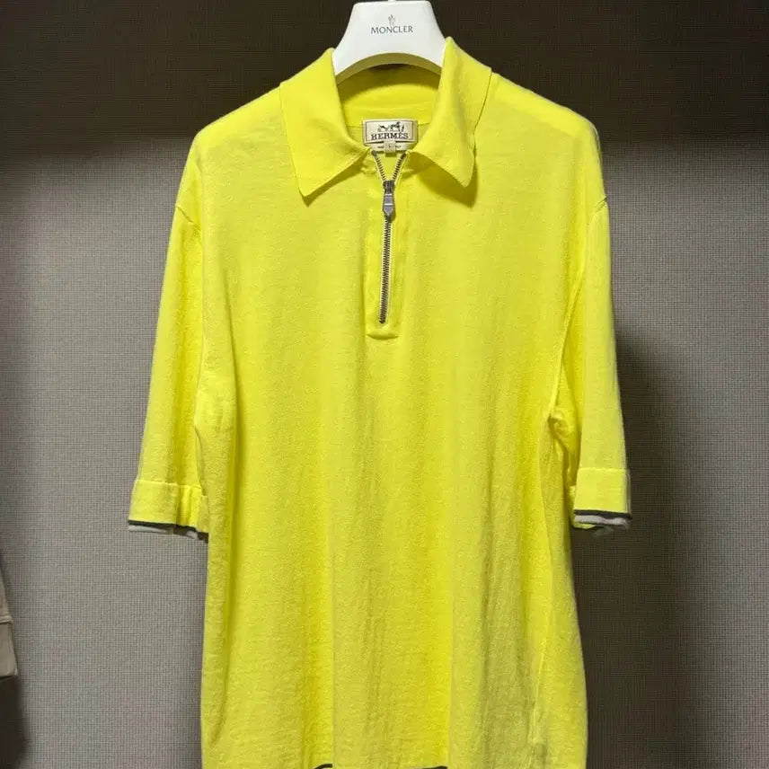 [BUNJANG] Hermes Cotton Half-Zip Short Sleeve Polo Shirt Yellow L / 에르메스 코튼 하프 집업 반팔 폴로 셔츠 옐로우 L