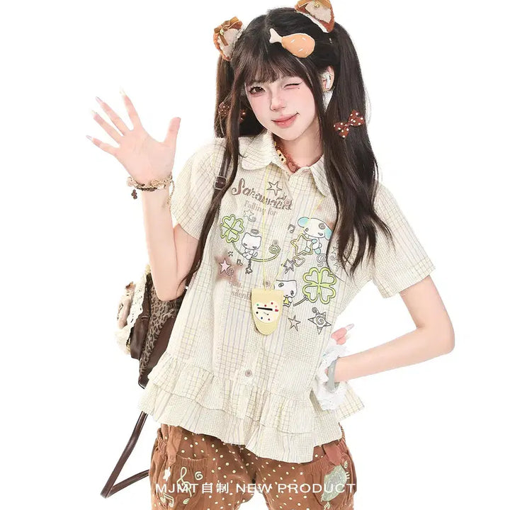 [BUNJANG] MJMT Subculture Kitsch Big Collar Short-Sleeve Shirt / MJMT 서브컬쳐 키치 빅 카라 반팔 셔츠