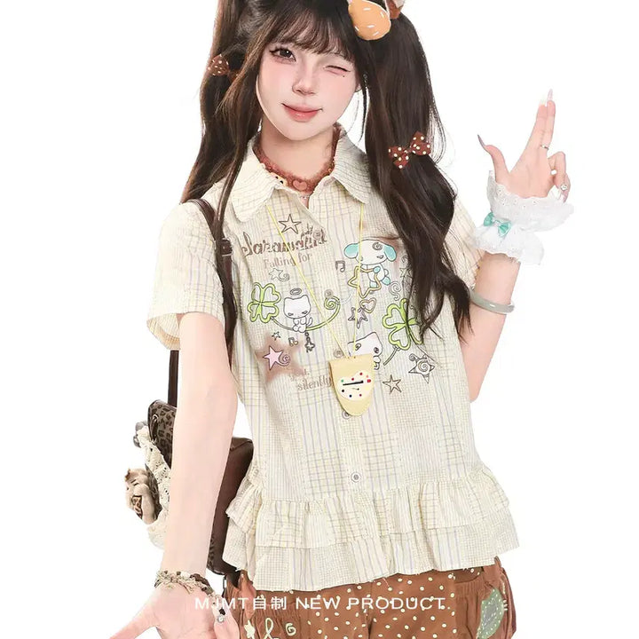 [BUNJANG] MJMT Subculture Kitsch Big Collar Short-Sleeve Shirt / MJMT 서브컬쳐 키치 빅 카라 반팔 셔츠