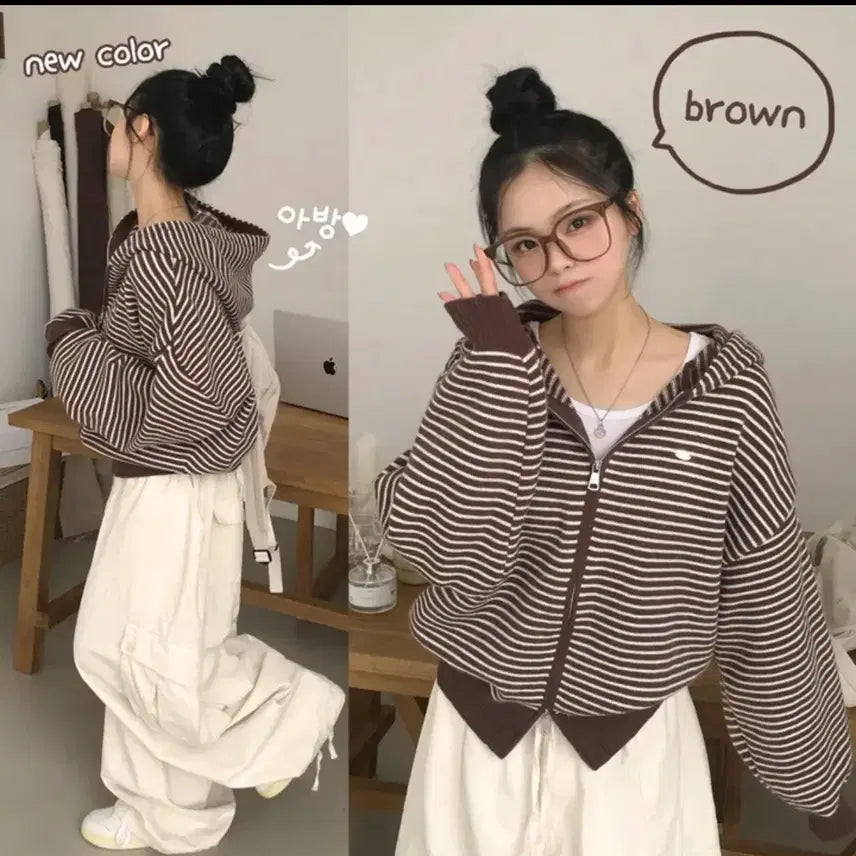 [BUNJANG] Andmore Knit Hooded Zip-up / 에이블리 앤드모어 니트 후드집업