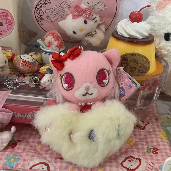 [BUNJANG] Sanrio Garnet Cat Heart Cubic Pom-Pom Keyring / 고전 쥬얼펫 하트 큐빅 보석 폼폼이 키링 스트랩 산리오 가넷 고양이