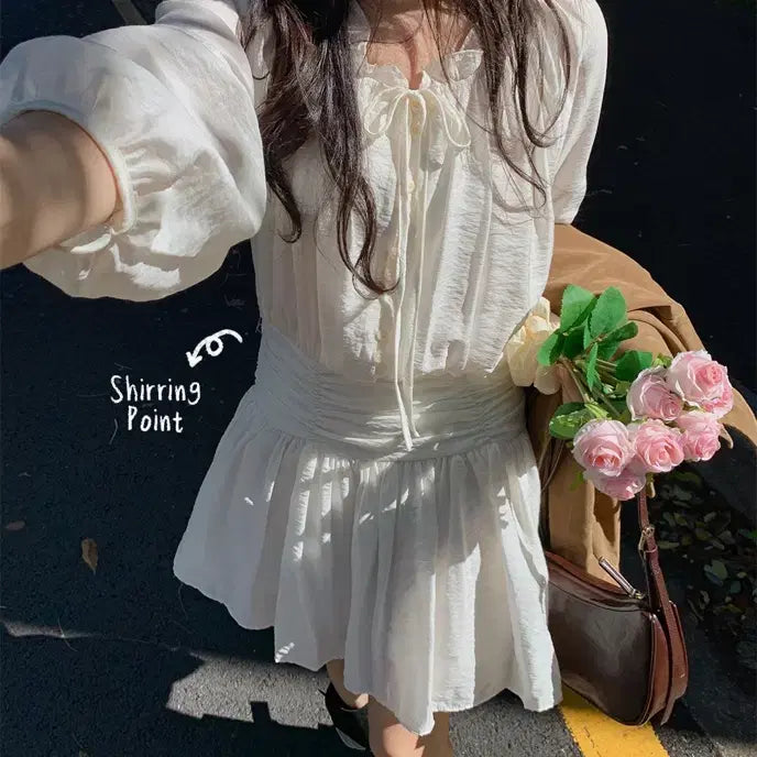 [BUNJANG] White Shirred Mini Dress / 화이트 셔링 미니 원피스