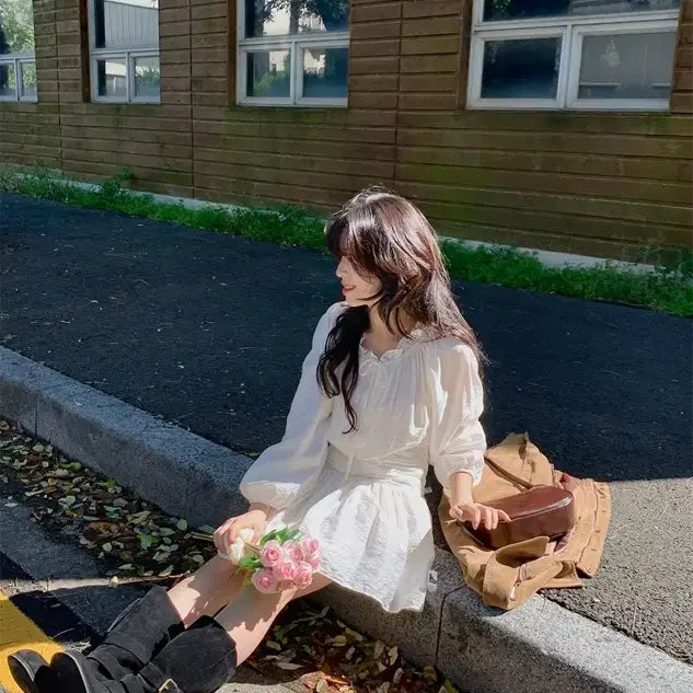 [BUNJANG] White Shirred Mini Dress / 화이트 셔링 미니 원피스