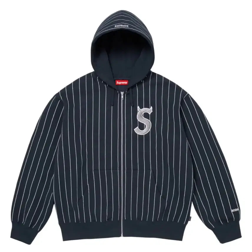 [BUNJANG] Supreme Devil S Logo Striped Hoodie Zip-up / 슈프림 데빌 S로고 후드 집업 스트라이프 S M L