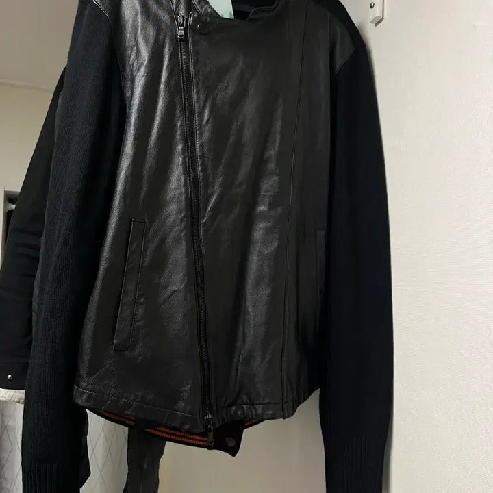 [BUNJANG] John Varvatos Leather Jacket Cardigan / 존 바바토스 사선 집업 가죽 자켓 가디건 100