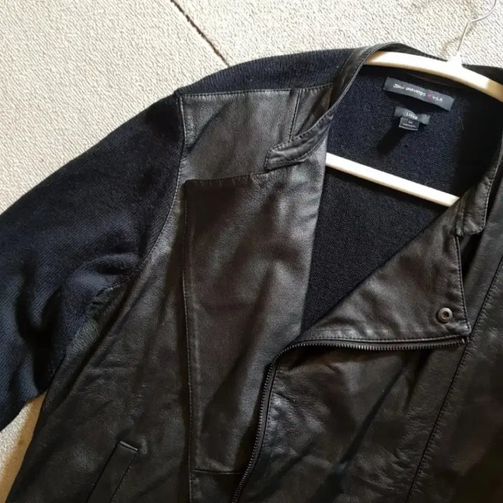 [BUNJANG] John Varvatos Leather Jacket Cardigan / 존 바바토스 사선 집업 가죽 자켓 가디건 100