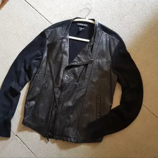 [BUNJANG] John Varvatos Leather Jacket Cardigan / 존 바바토스 사선 집업 가죽 자켓 가디건 100