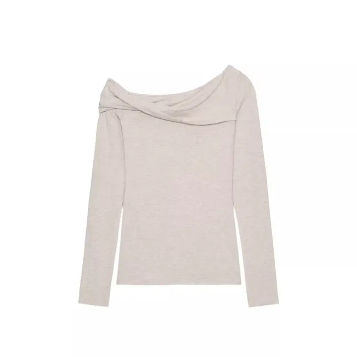 [BUNJANG] ZARA Asymmetrical Neckline Top Gray Beige / 새상품) 자라 비대칭 네크라인 탑 그레이베이지