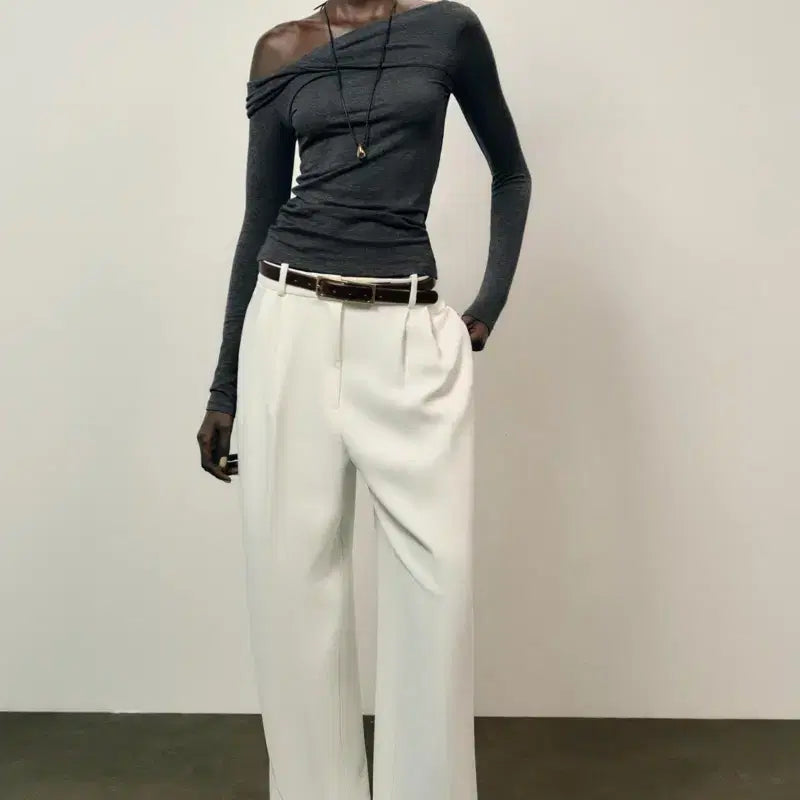 [BUNJANG] ZARA Asymmetrical Neckline Top Gray / 새상품) 자라 비대칭 네크라인 탑 그레이