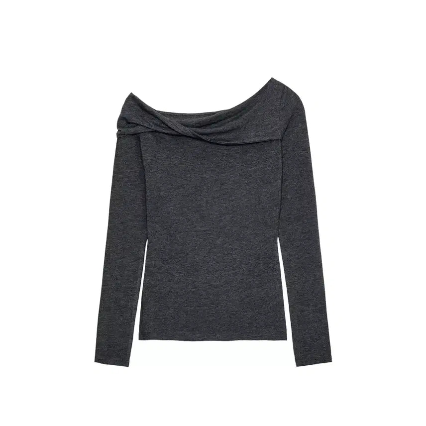 [BUNJANG] ZARA Asymmetrical Neckline Top Gray / 새상품) 자라 비대칭 네크라인 탑 그레이