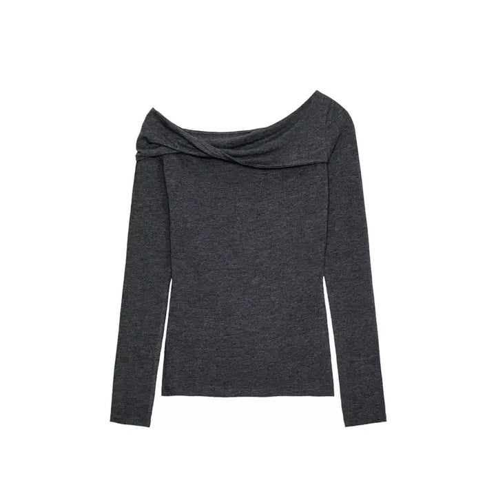 [BUNJANG] ZARA Asymmetrical Neckline Top Gray / 새상품) 자라 비대칭 네크라인 탑 그레이