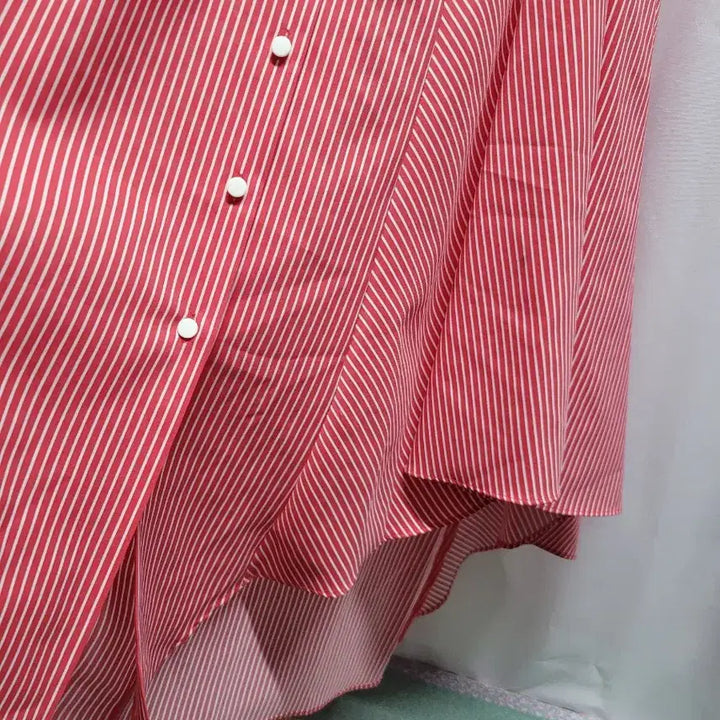 [BUNJANG] Red Stripe Long Shirt Dress / 레드 스트라이프 셔츠형 롱 원피스