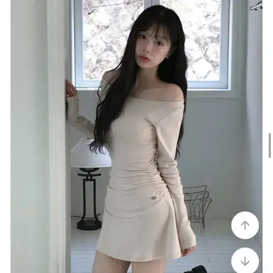 [BUNJANG] Jeanne Sorbet Boat Neck Shirring Mini Dress / (새상품)잔느 소르베 보트넥 셔링 미니 원피스