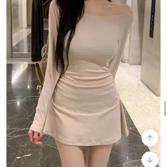 [BUNJANG] Jeanne Sorbet Boat Neck Shirring Mini Dress / (새상품)잔느 소르베 보트넥 셔링 미니 원피스