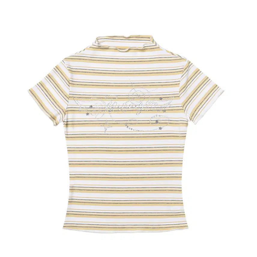[BUNJANG] MJMT Y2K Rhinestone Slim Fit Striped T-shirt / MJMT y2k 키치 라인스톤 슬림핏 스트라이프 반팔 티셔츠
