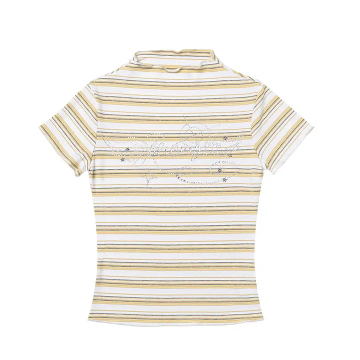 [BUNJANG] MJMT Y2K Rhinestone Slim Fit Striped T-shirt / MJMT y2k 키치 라인스톤 슬림핏 스트라이프 반팔 티셔츠