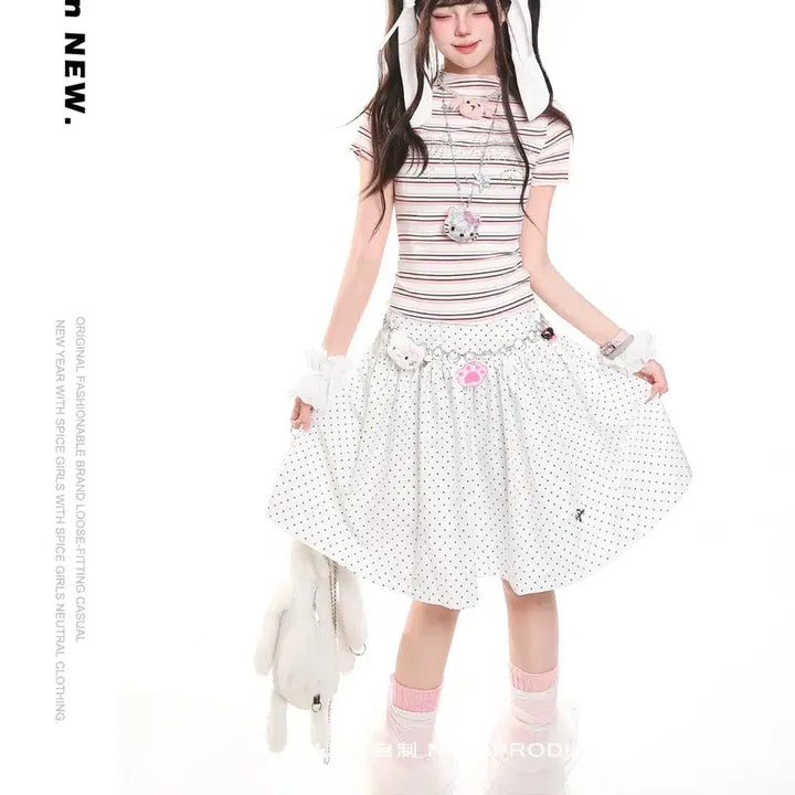 [BUNJANG] MJMT Y2K Rhinestone Slim Fit Striped T-shirt / MJMT y2k 키치 라인스톤 슬림핏 스트라이프 반팔 티셔츠