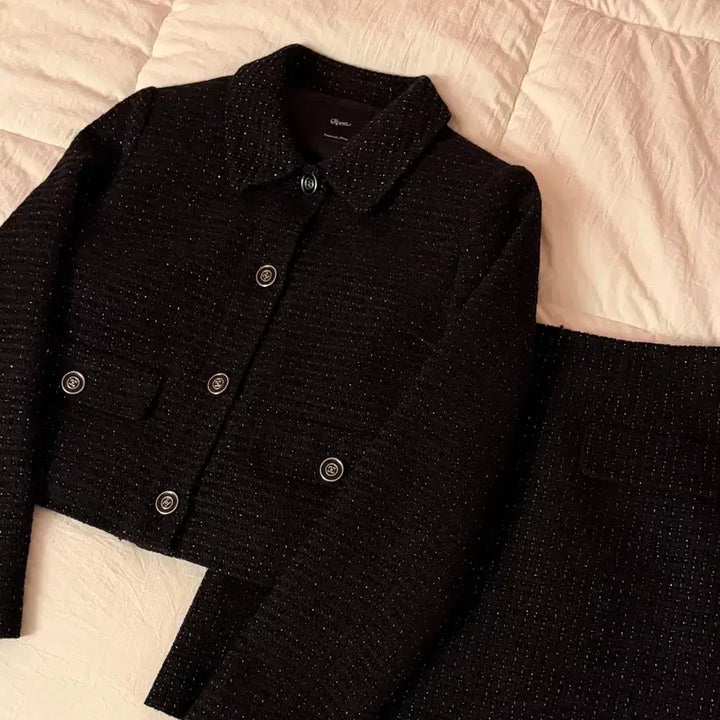 [BUNJANG] Roem Tweed Black Jacket Skirt Set / Roem 트위드 블랙 자켓 스커트 셋업