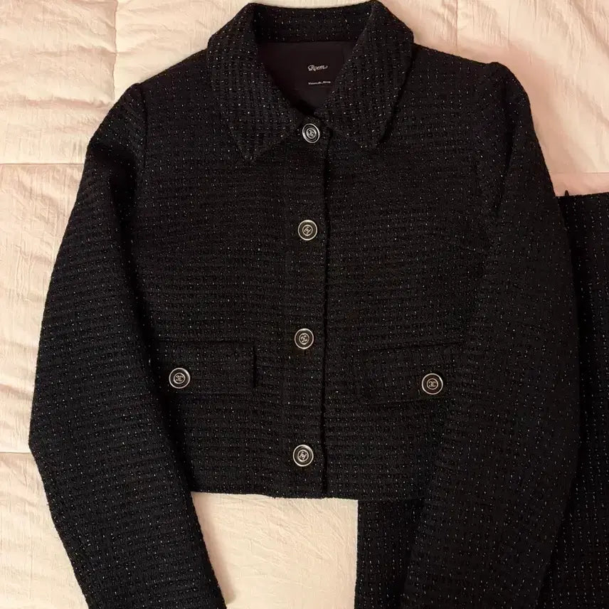 [BUNJANG] Roem Tweed Black Jacket Skirt Set / Roem 트위드 블랙 자켓 스커트 셋업