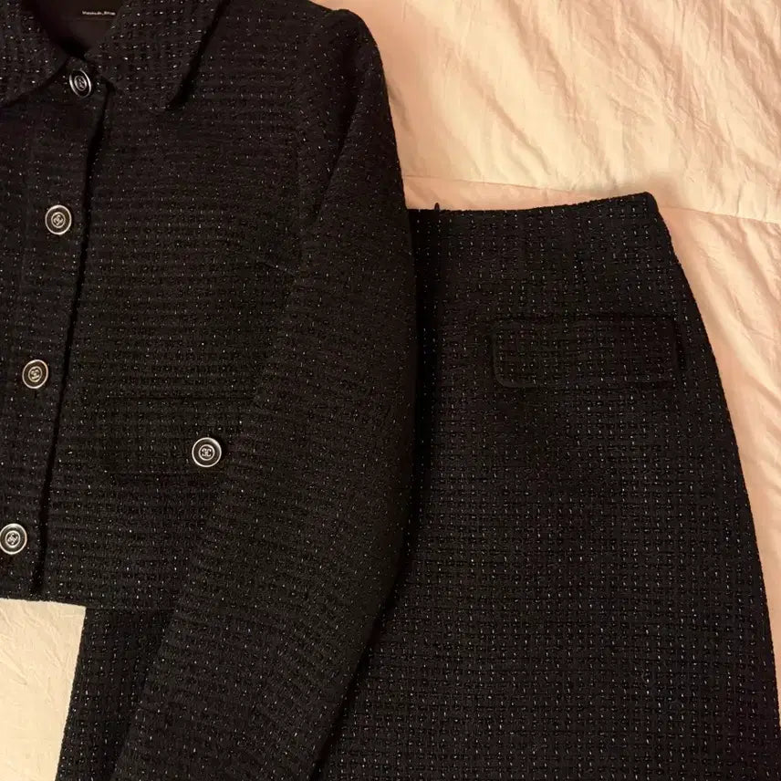 [BUNJANG] Roem Tweed Black Jacket Skirt Set / Roem 트위드 블랙 자켓 스커트 셋업