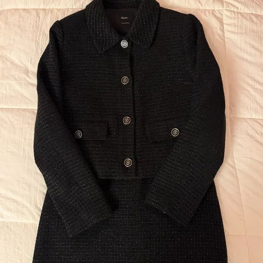[BUNJANG] Roem Tweed Black Jacket Skirt Set / Roem 트위드 블랙 자켓 스커트 셋업