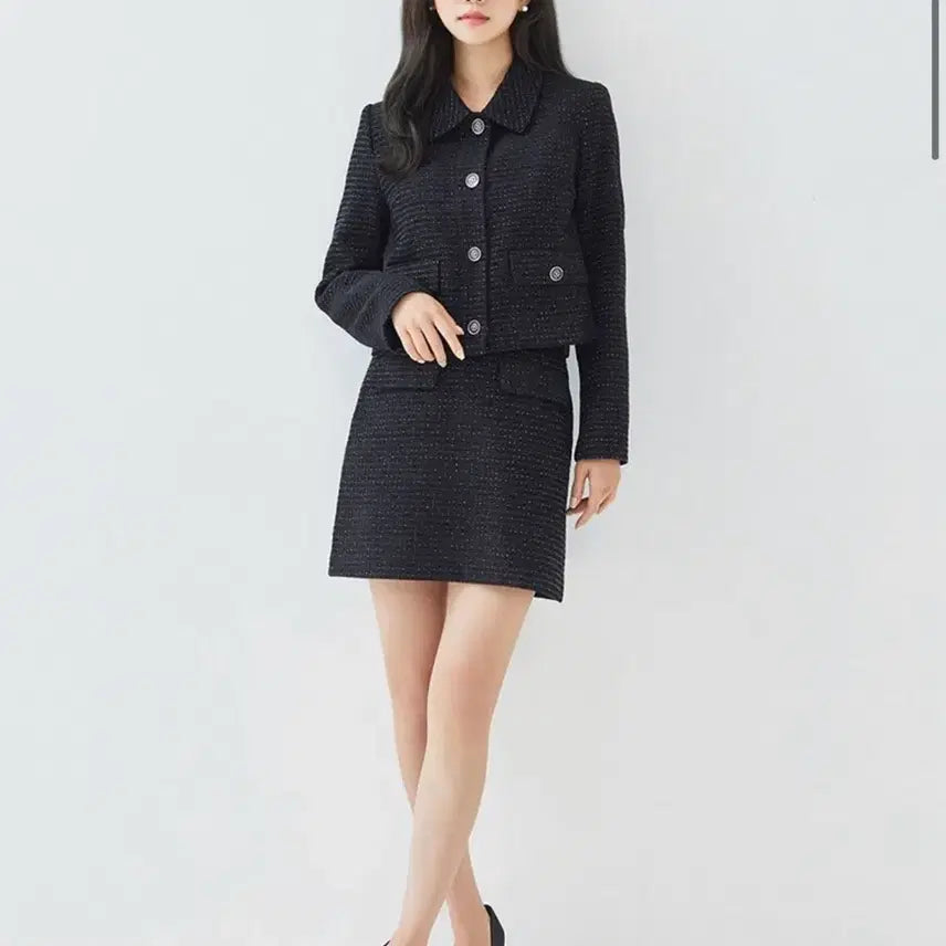 [BUNJANG] Roem Tweed Black Jacket Skirt Set / Roem 트위드 블랙 자켓 스커트 셋업