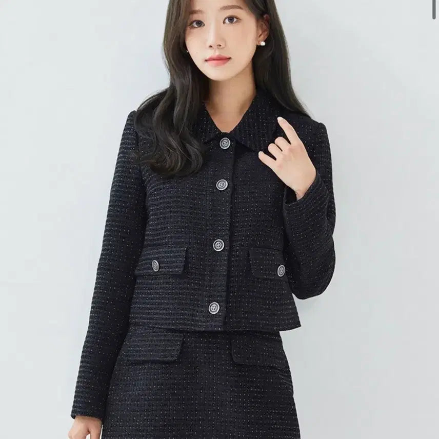 [BUNJANG] Roem Tweed Black Jacket Skirt Set / Roem 트위드 블랙 자켓 스커트 셋업