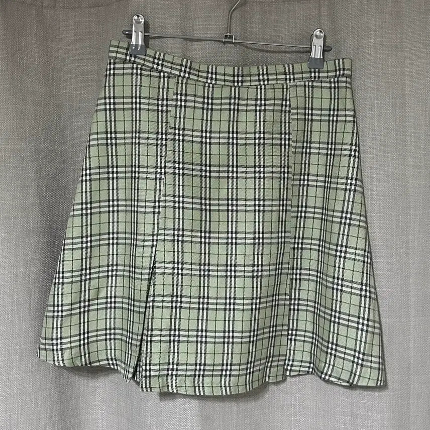 [BUNJANG] Check Pleated Skirt Green / 체크 플리츠 스커트 그린