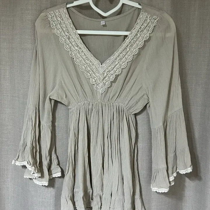 [BUNJANG] Bohemian Lace V-Neck Blouse / 레이스 보헤미안 히피 브이넥 빈티지 블라우스 7부