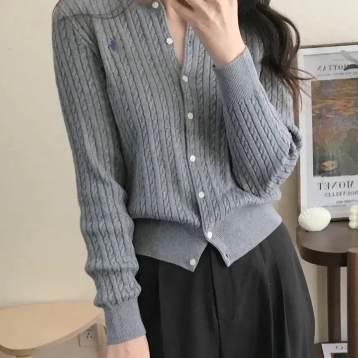 [BUNJANG] Polo Ralph Lauren Girls Mini Cable Knit Cardigan / 폴로랄프로렌 걸즈 미니 꽈배기 가디건