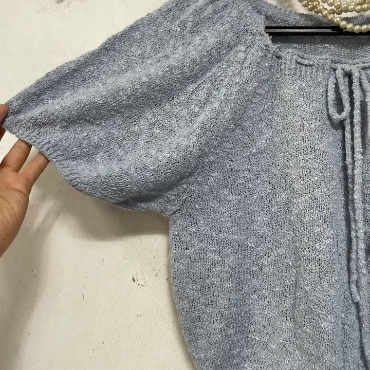[BUNJANG] N6234 Shirred Knit Crop Top / 특가새)N6234 셔링 끈 니트.크롭.반팔