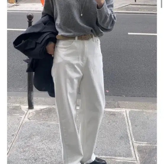[BUNJANG] LeMore White Denim Straight Jeans / 르모어 화이트데님 L (허리수선)