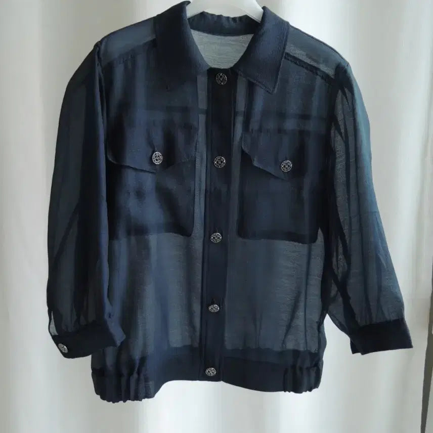 [BUNJANG] Georges Rech Sheer Jacket Blouse 55~66 / 새상품) 네이비 오간자 시스루 셔츠 블라우스 남방 자켓 점퍼 66~77