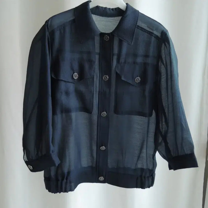 [BUNJANG] Georges Rech Sheer Jacket Blouse 55~66 / 새상품) 네이비 오간자 시스루 셔츠 블라우스 남방 자켓 점퍼 66~77