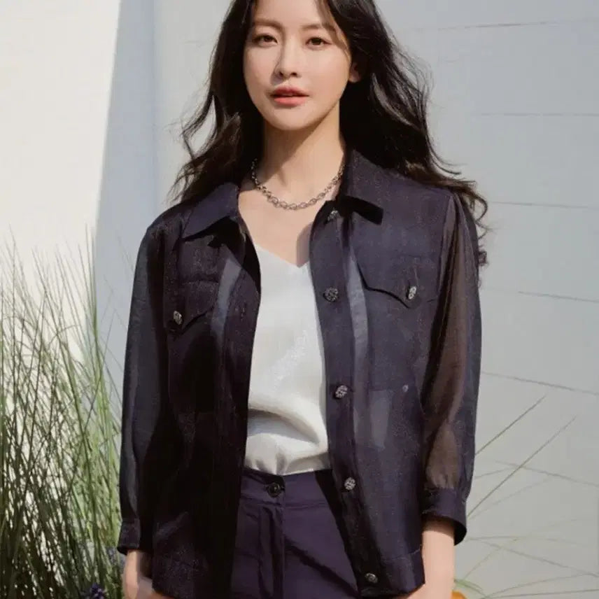 [BUNJANG] Georges Rech Sheer Jacket Blouse 55~66 / 새상품) 네이비 오간자 시스루 셔츠 블라우스 남방 자켓 점퍼 66~77