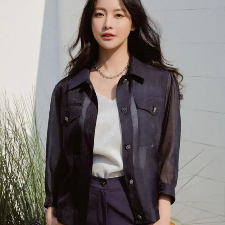 [BUNJANG] Georges Rech Sheer Jacket Blouse 55~66 / 새상품) 네이비 오간자 시스루 셔츠 블라우스 남방 자켓 점퍼 66~77