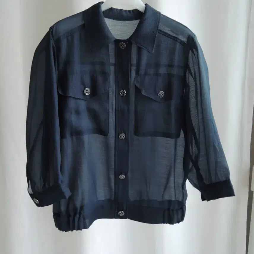 [BUNJANG] Georges Rech Sheer Jacket Blouse 55~66 / 새상품) 네이비 오간자 시스루 셔츠 블라우스 남방 자켓 점퍼 66~77
