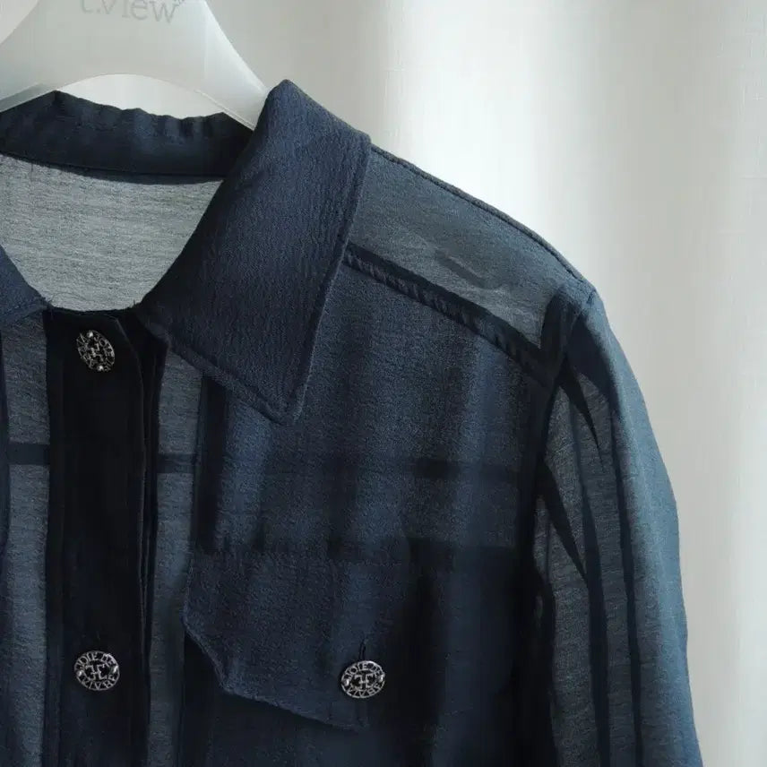[BUNJANG] Georges Rech Sheer Jacket Blouse 55~66 / 새상품) 네이비 오간자 시스루 셔츠 블라우스 남방 자켓 점퍼 66~77