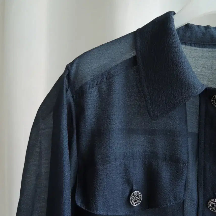 [BUNJANG] Georges Rech Sheer Jacket Blouse 55~66 / 새상품) 네이비 오간자 시스루 셔츠 블라우스 남방 자켓 점퍼 66~77