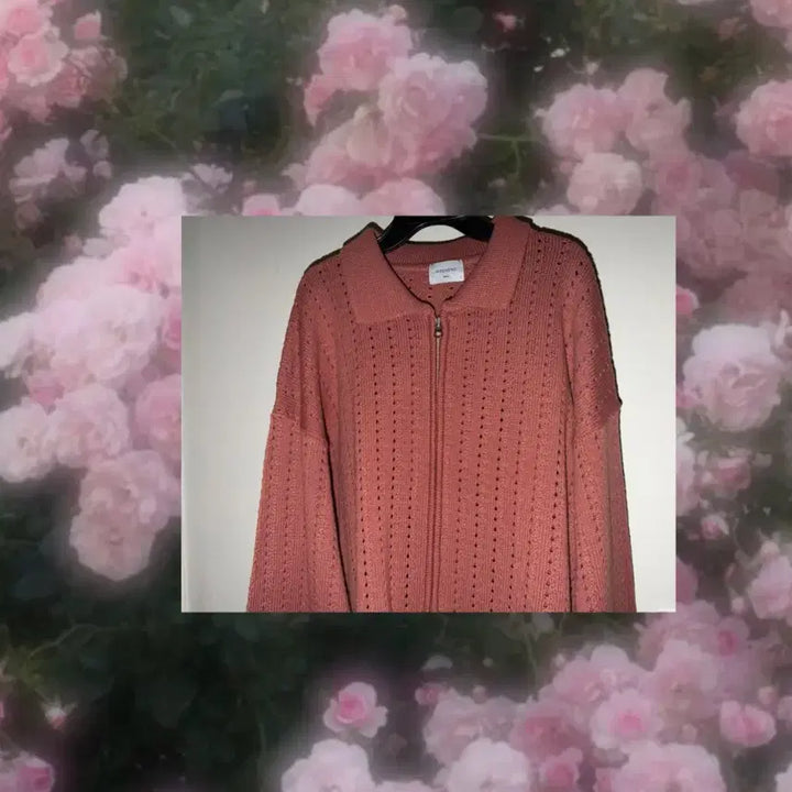 [BUNJANG] Pink Punching Knit Hooded Cardigan / 펀칭 니트 후드 집업 가디건 핑크 에이블리 ( 핑크 )