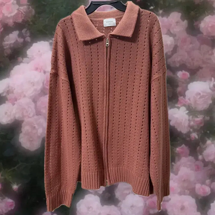 [BUNJANG] Pink Punching Knit Hooded Cardigan / 펀칭 니트 후드 집업 가디건 핑크 에이블리 ( 핑크 )