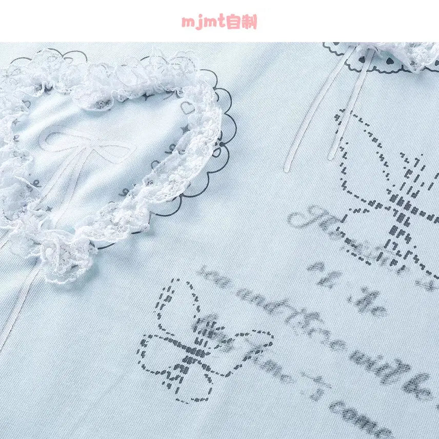 [BUNJANG] MJMT Lace Heart Embroidered Oversized T-Shirt / MJMT 레이스 하트 자수 오버핏 반팔 티셔츠