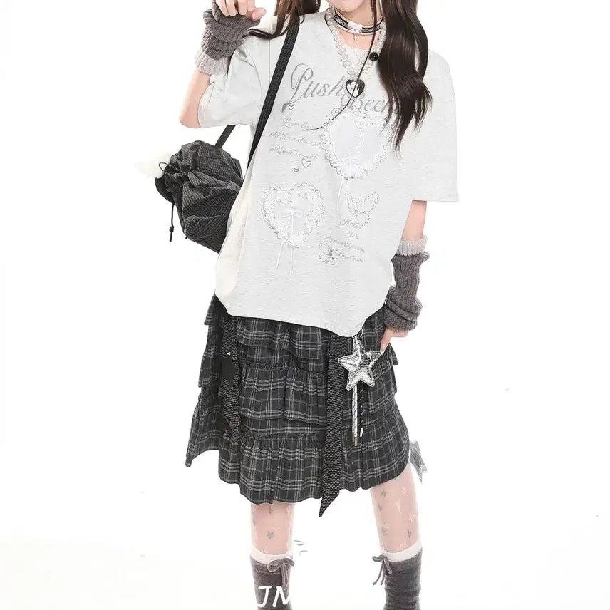 [BUNJANG] MJMT Lace Heart Embroidered Oversized T-Shirt / MJMT 레이스 하트 자수 오버핏 반팔 티셔츠