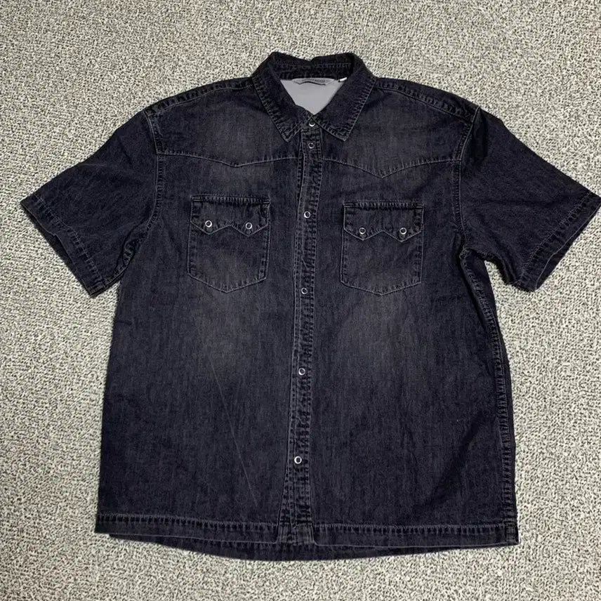 [BUNJANG] Uniform Bridge Black Denim Short Sleeve Shirt / 유니폼브릿지 블랙 데님 반팔 셔츠