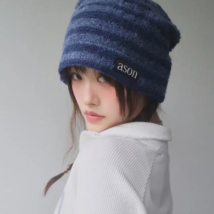 [BUNJANG] As On Stripe Beanie Blue / 애즈온 스트라이프 비니 블루 (미착용 상품)