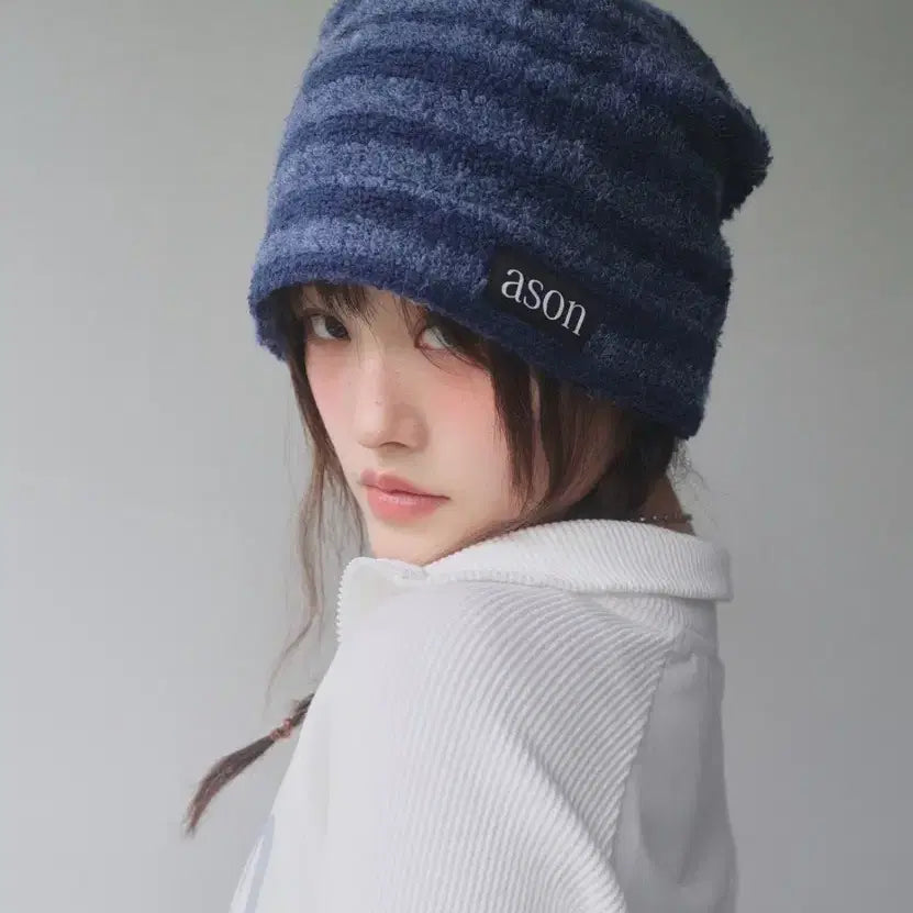 [BUNJANG] As On Stripe Beanie Blue / 애즈온 스트라이프 비니 블루 (미착용 상품)