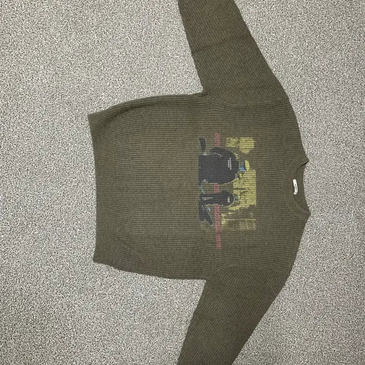 [BUNJANG] Etce Khaki Printed Knit Sweater / Etce 카키 프린팅 니트