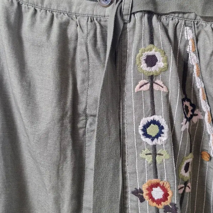 [BUNJANG] Thursday Island Khaki Floral Embroidered Wrap Skirt / 써스데이아일랜드 카키색 꽃 자수 랩 스커트