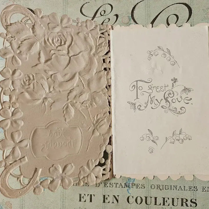 [BUNJANG] Vintage Victorian Embossed Rose Die-Cut Card / 빈티지 빅토리안 다이컷 엠보싱 장미 양각 카드 (은방울꽃)